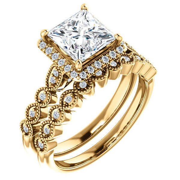 Princess cut Scalloped Halo Engagement Ring