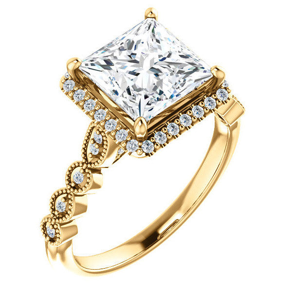 Princess cut Scalloped Halo Engagement Ring