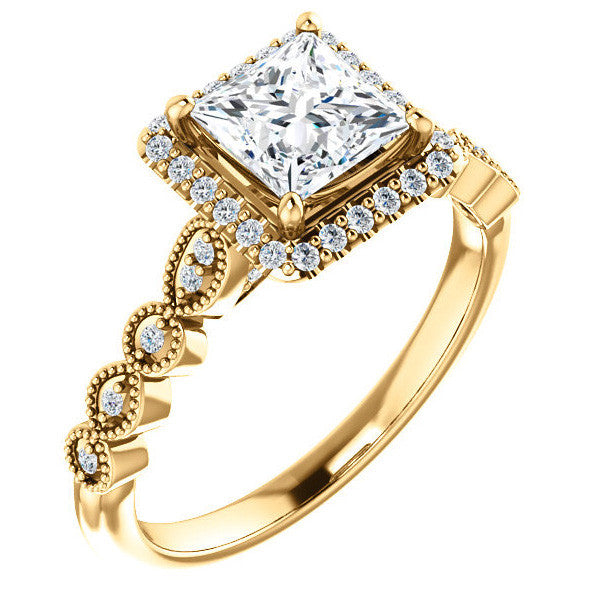 Princess cut Scalloped Halo Engagement Ring