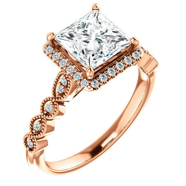 Princess cut Scalloped Halo Engagement Ring