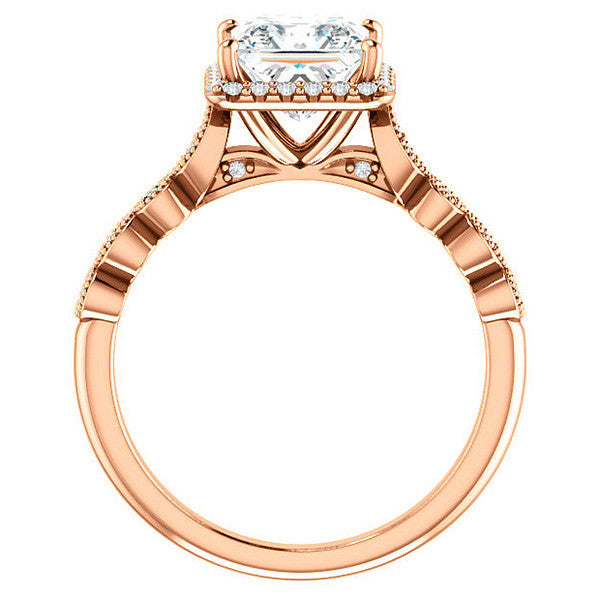 Princess cut Scalloped Halo Engagement Ring