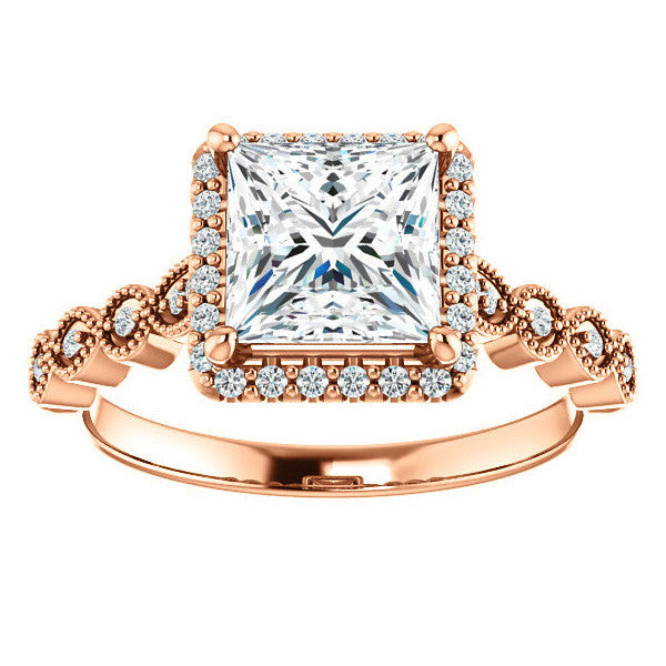 Princess cut Scalloped Halo Engagement Ring