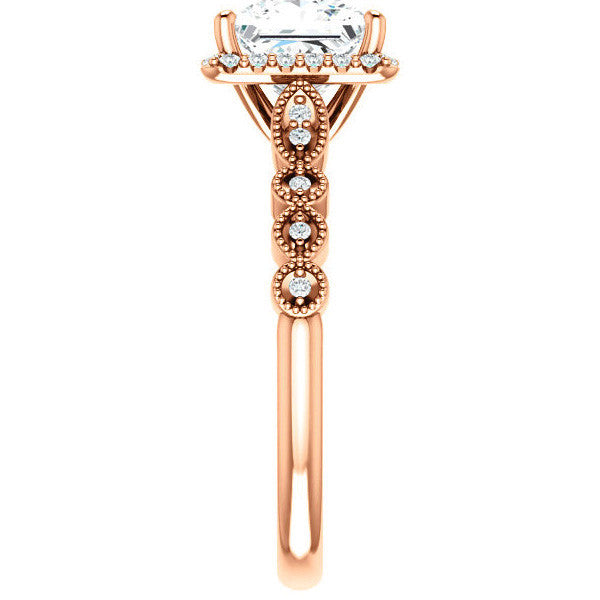 Princess cut Scalloped Halo Engagement Ring