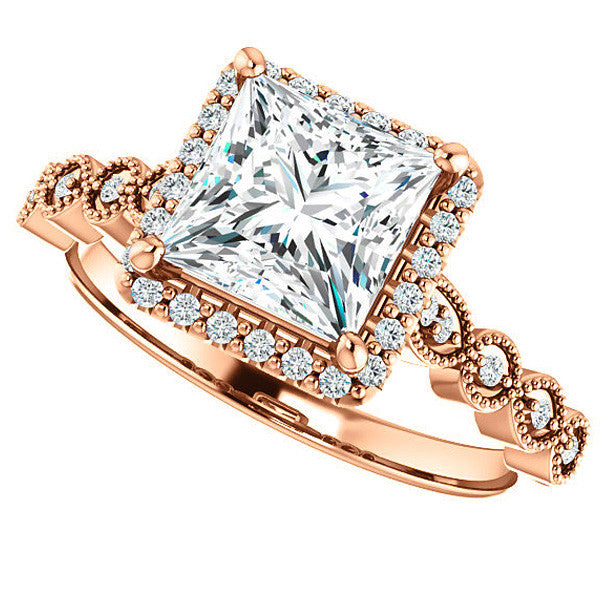 Princess cut Scalloped Halo Engagement Ring