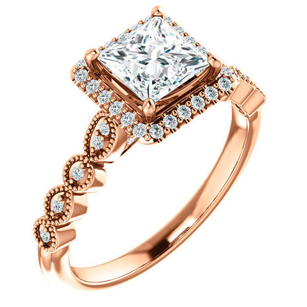 Princess cut Scalloped Halo Engagement Ring