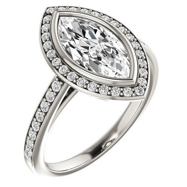 Marquise Cut Moissanite Bezel Halo Engagement Ring