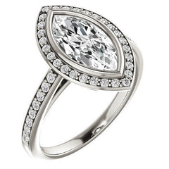 Marquise Cut Moissanite Bezel Halo Engagement Ring