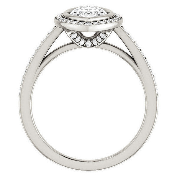 Marquise Cut Moissanite Bezel Halo Engagement Ring