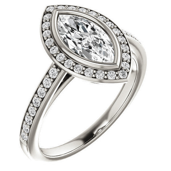 Marquise Cut Moissanite Bezel Halo Engagement Ring