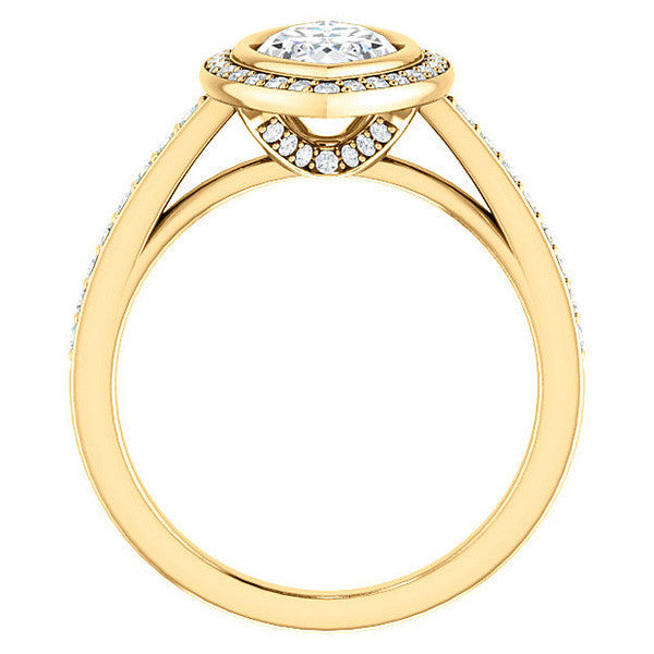 Marquise Cut Moissanite Bezel Halo Engagement Ring
