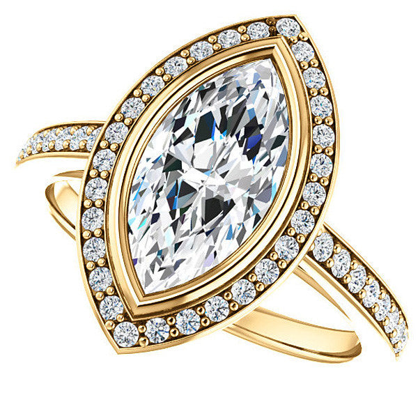 Marquise Cut Moissanite Bezel Halo Engagement Ring