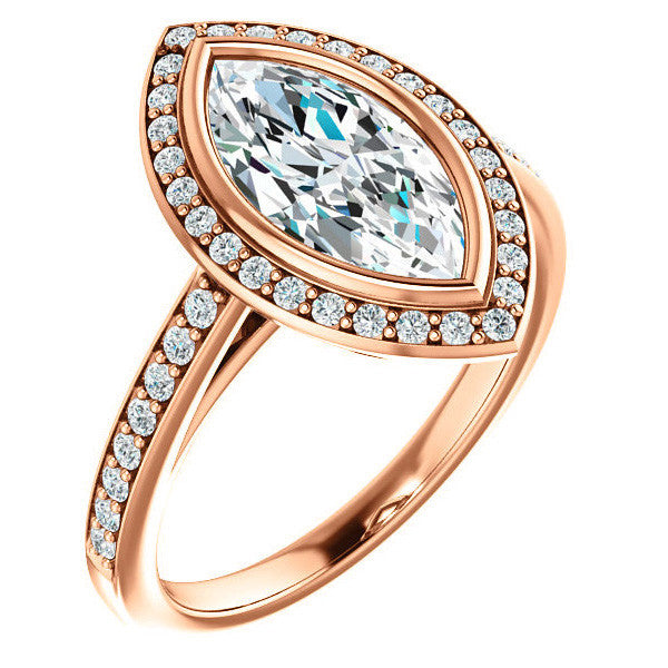 Marquise Cut Moissanite Bezel Halo Engagement Ring
