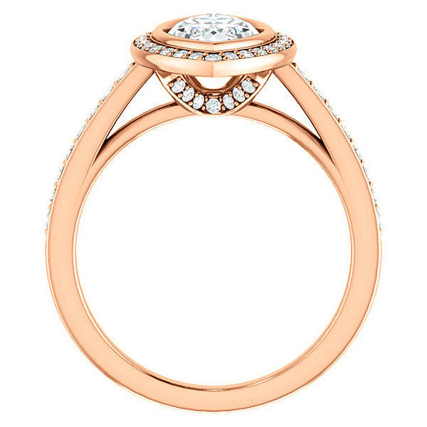 Marquise Cut Moissanite Bezel Halo Engagement Ring