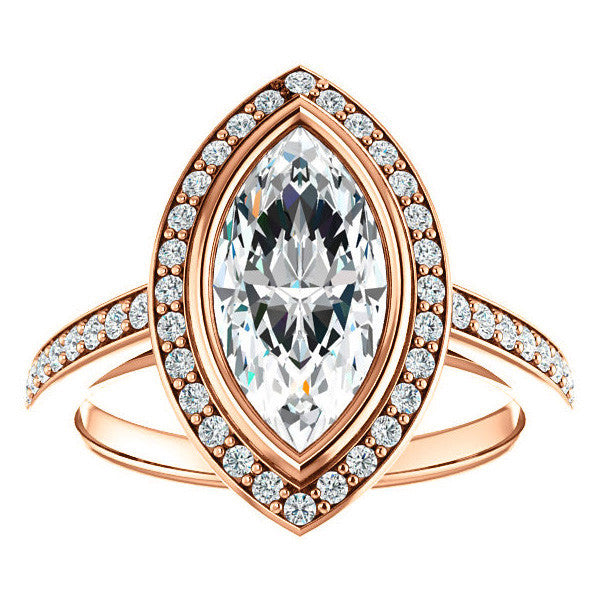Marquise Cut Moissanite Bezel Halo Engagement Ring