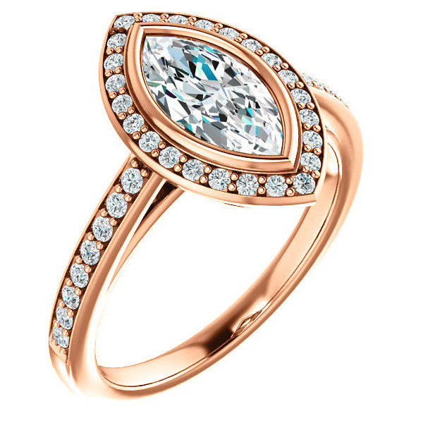Marquise Cut Moissanite Bezel Halo Engagement Ring