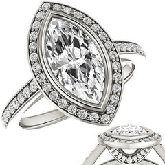Marquise Cut Moissanite Bezel Halo Engagement Ring