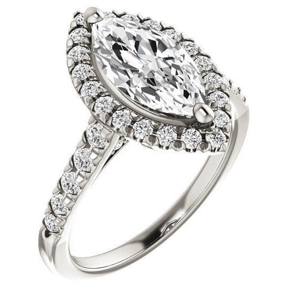 Marquise Moissanite Halo Cathedral Engagement Ring