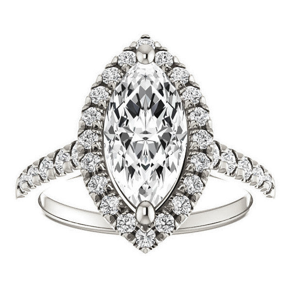 Marquise Moissanite Halo Cathedral Engagement Ring