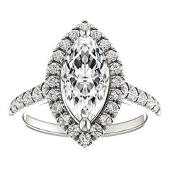 Marquise Moissanite Halo Cathedral Engagement Ring