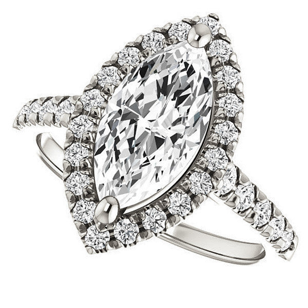 Marquise Moissanite Halo Cathedral Engagement Ring