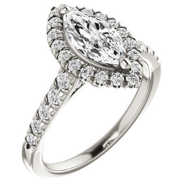 Marquise Moissanite Halo Cathedral Engagement Ring