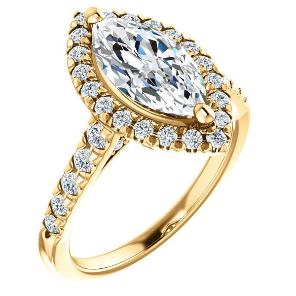 Marquise Moissanite Halo Cathedral Engagement Ring