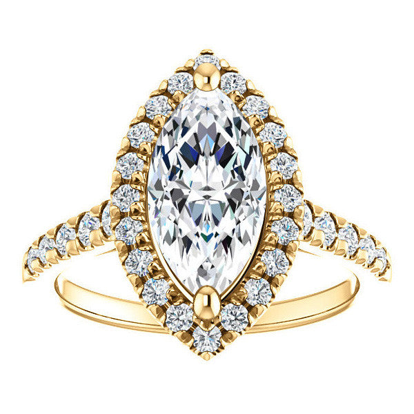 Marquise Moissanite Halo Cathedral Engagement Ring