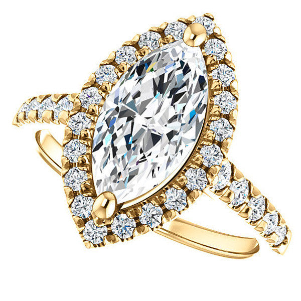 Marquise Moissanite Halo Cathedral Engagement Ring