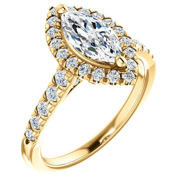 Marquise Moissanite Halo Cathedral Engagement Ring