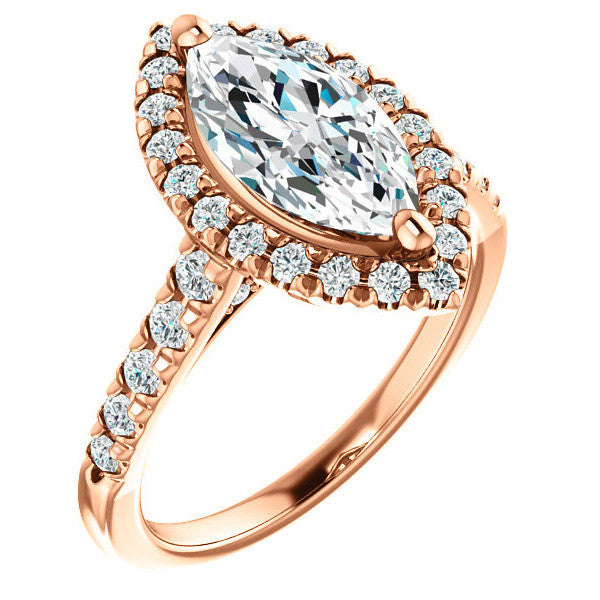 Marquise Moissanite Halo Cathedral Engagement Ring