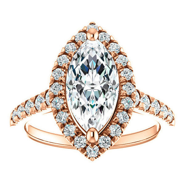Marquise Moissanite Halo Cathedral Engagement Ring