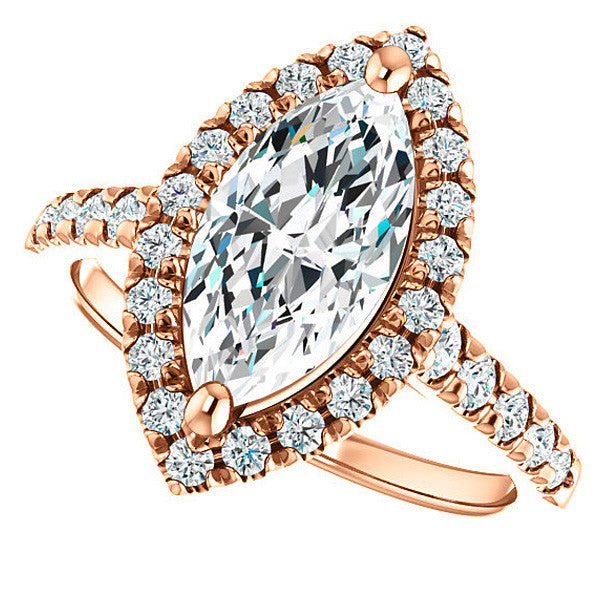 Marquise Moissanite Halo Cathedral Engagement Ring