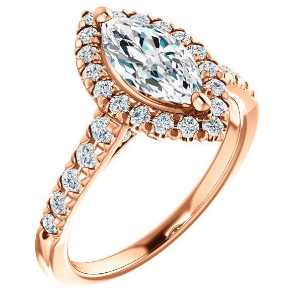 Marquise Moissanite Halo Cathedral Engagement Ring