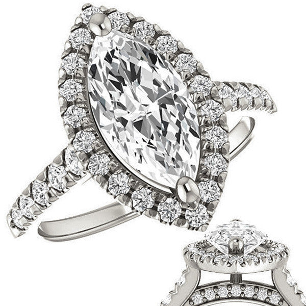 Marquise Moissanite Halo Cathedral Engagement Ring