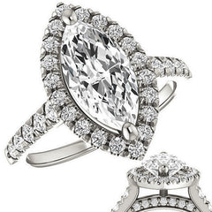Marquise Moissanite Halo Cathedral Engagement Ring