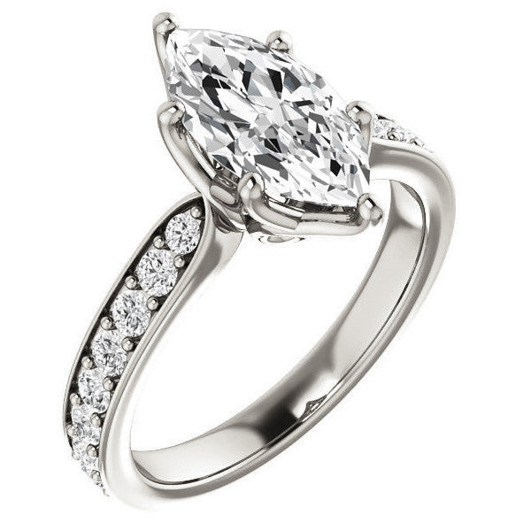 Marquise cut Engagement Ring with Pave set Side Stones