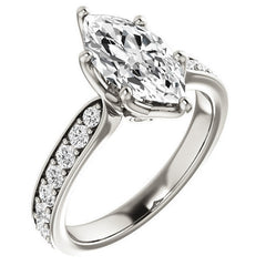 Marquise cut Engagement Ring with Pave set Side Stones