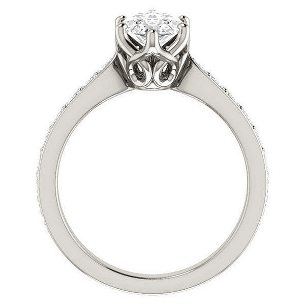Marquise cut Engagement Ring with Pave set Side Stones