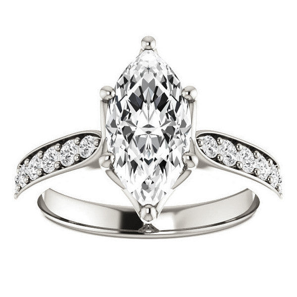 Marquise cut Engagement Ring with Pave set Side Stones
