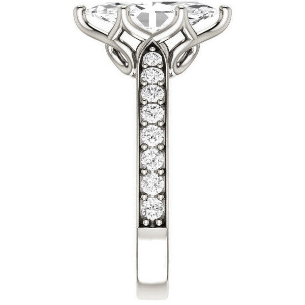 Marquise cut Engagement Ring with Pave set Side Stones
