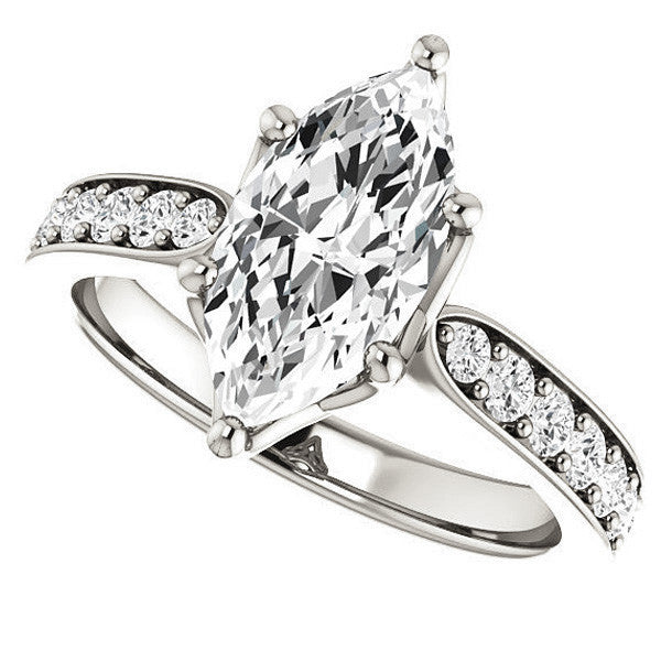 Marquise cut Engagement Ring with Pave set Side Stones