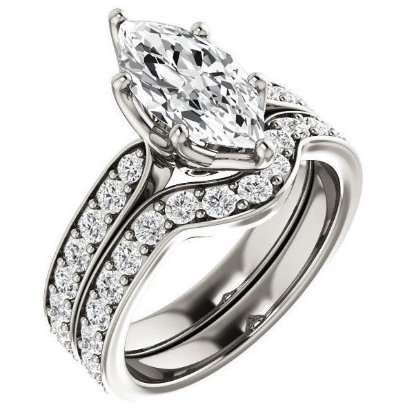 Marquise cut Engagement Ring with Pave set Side Stones
