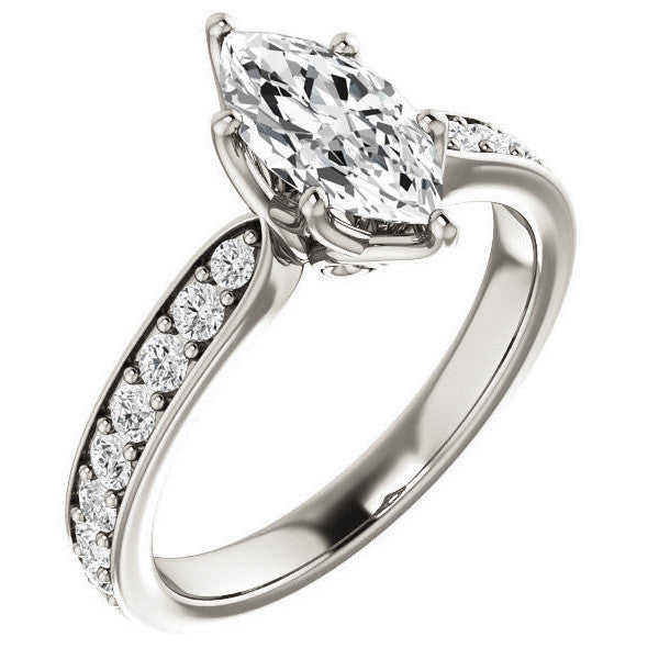 Marquise cut Engagement Ring with Pave set Side Stones