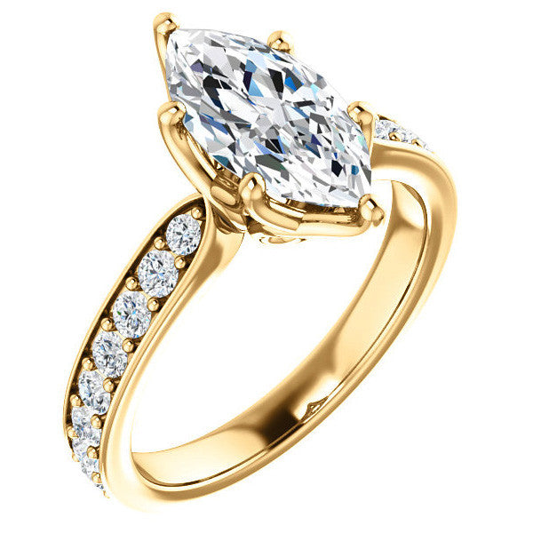 Marquise cut Engagement Ring with Pave set Side Stones