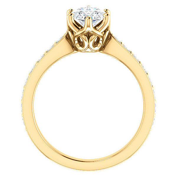 Marquise cut Engagement Ring with Pave set Side Stones