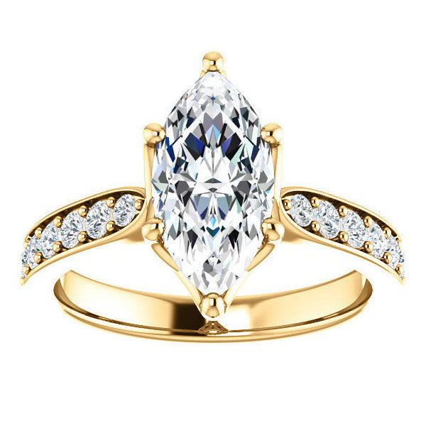 Marquise cut Engagement Ring with Pave set Side Stones
