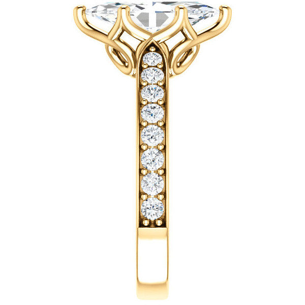 Marquise cut Engagement Ring with Pave set Side Stones