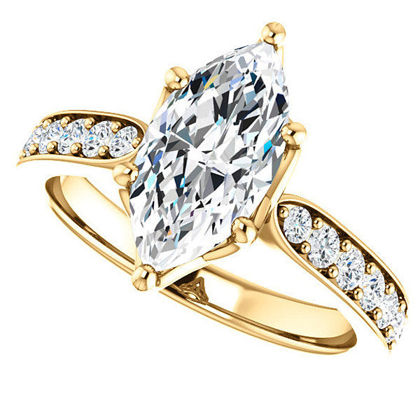 Marquise cut Engagement Ring with Pave set Side Stones