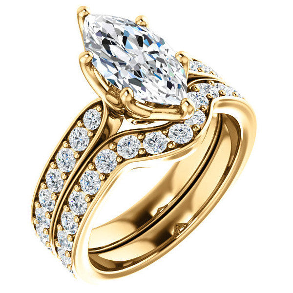 Marquise cut Engagement Ring with Pave set Side Stones