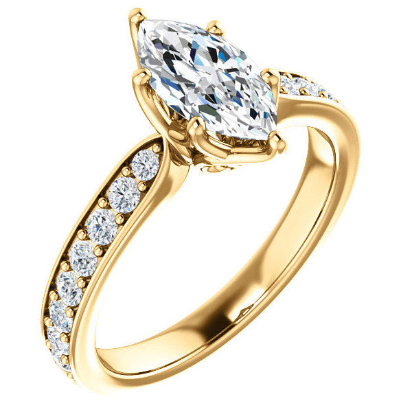 Marquise cut Engagement Ring with Pave set Side Stones